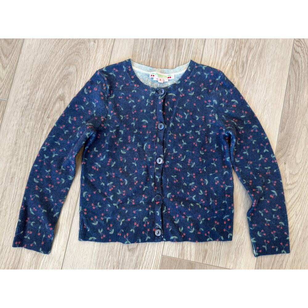 Bonpoint 100% Cashmere French Blue Manon Cherry Cardigan Girls 4